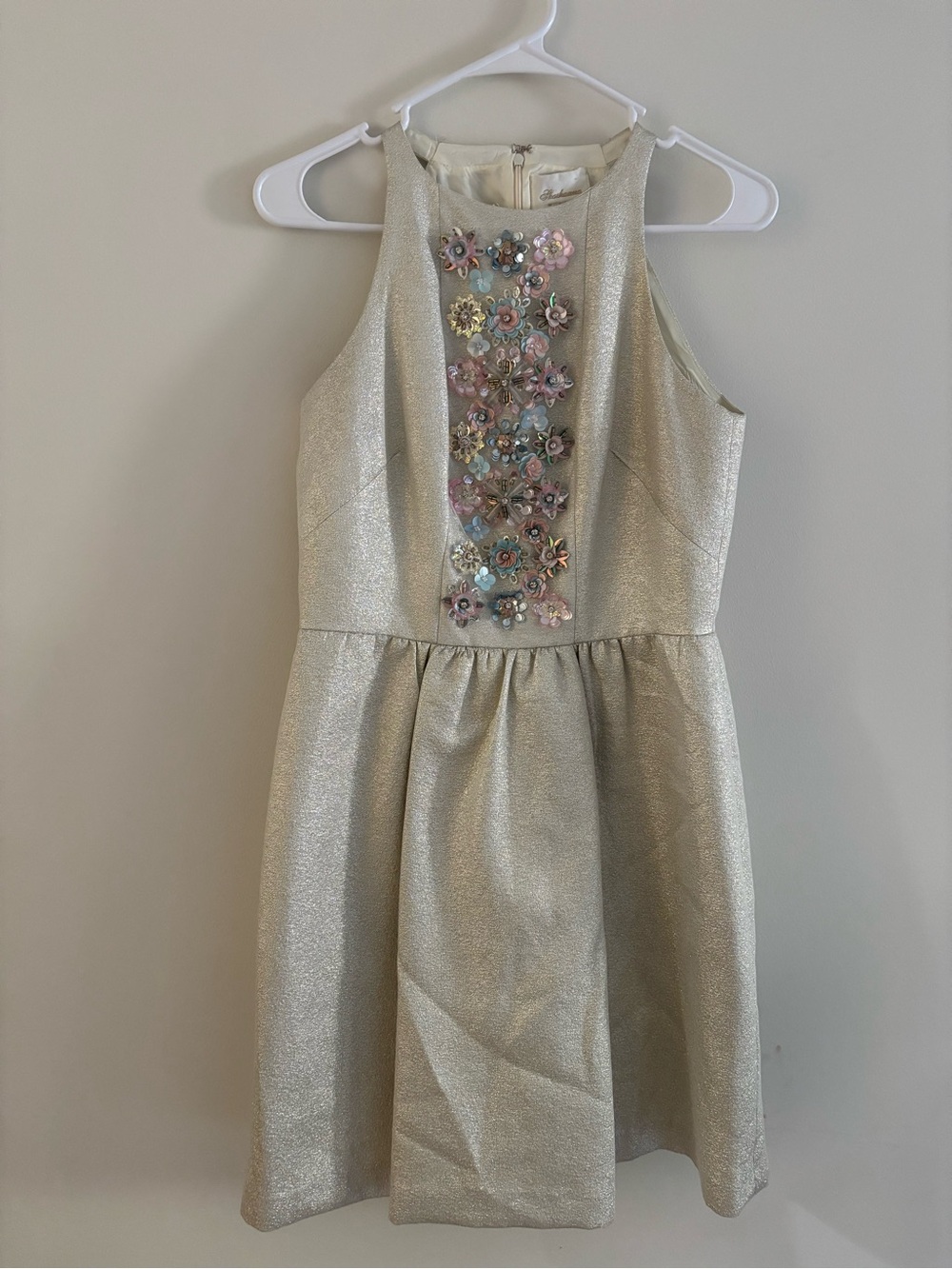 Shoshanna Metallic Ivory Flower-Appliqué Party Formal Homecoming Dress Size 6